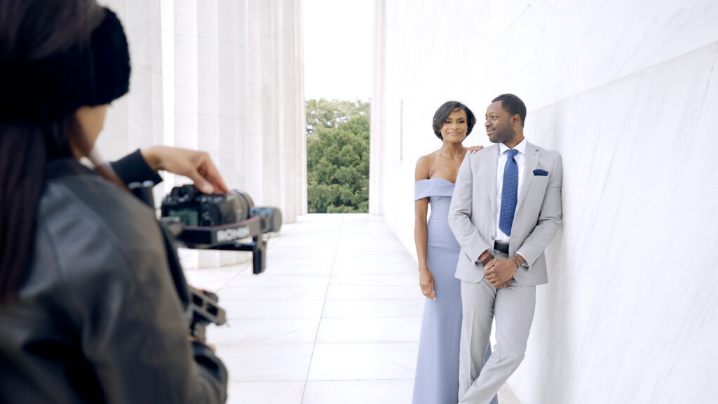 Vona B Productions Engagement Videographer at the Lincoln Memorial in Washington DC